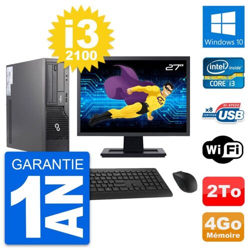 PC Fujitsu E500 DT Ecran 27" Intel i3-2100 RAM 4Go Disque 2To Windows 10 Wifi