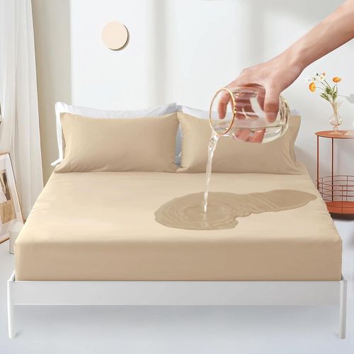 KALANKA-Protège Matelas imperméable 120x200cm,Premium Respirant Housse Matelas, Protège Matelas Bruit Housses,Imperméable Drap Housse - Beige