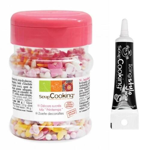 Décors Sucrés Printemps 50 G + Stylo De Glaçage Noir