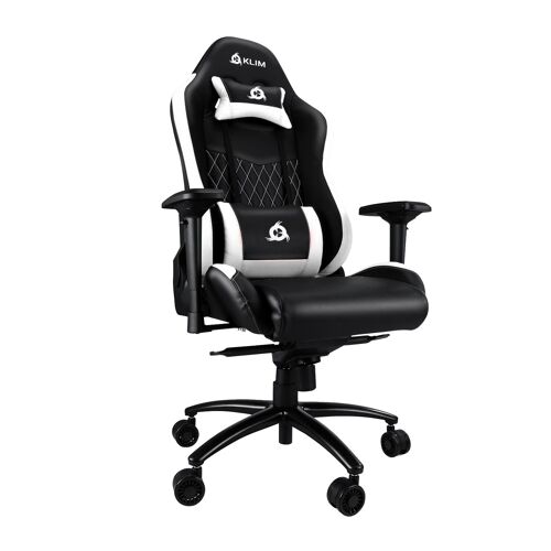 Klim Esports - Chaise Gaming + Simili Cuir Et Matériaux Premium Haute Qualité + Chaise Gamer Inclinable + Ergonomique Avec Coussin Lombaire Et Cervical + Fauteuil Gamer Blanc Nouvelle Version