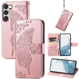 Saturcase Coque Pour Samsung Galaxy S23, Papillon Fleurs Pu Cuir Magnétique Flip Portefeuille Support Porte-Carte Protecteur Housse Étui Avec Dragonne Pour Samsung Galaxy S23 (Hf-Or Rose)