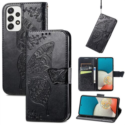 Saturcase Coque Pour Samsung Galaxy A53 5g, Papillon Fleurs Pu Cuir Magnétique Flip Portefeuille Support Porte-Carte Protecteur Housse Étui Avec Dragonne Pour Samsung Galaxy A53 5g (Hf-Noir)