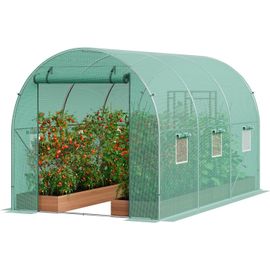 ASFASFq-Serre Tunnel Jardin, 345x195x192 cm, Tente Abri Plantes avec Cadre en Acier Galvanisé, Couverture en PE Verte, Porte à Glissière Enroulable, 6 Fenêtres, pour Extérieur Cultiver Légumes Fleurs