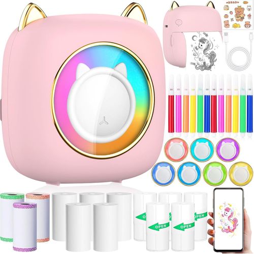 CHECARZHN--NO1-Mini Imprimante Thermique, Imprimante Photo Portable Avec 14 Rouleaux De Papier, Imprimante Intelligente Bluetooth Pour Ios & Android,Imprimante De Poche Portable Pour D'Étiquettes,Images,Ro