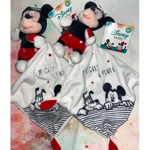 Doudou Mickey Disney Mickey & Pluto Mouchoir Lot De Deux Doudous Jouets Bébé 