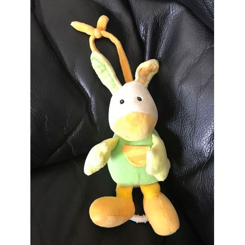 Doudou Peluche Lapin Vert Jaune Babysun Musicale 18cm