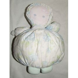 Poupee Mundia Doudou Boule Blanc Bleu Vert Fleurs 30 Cm
