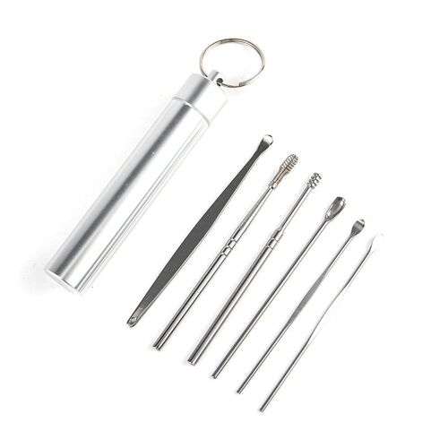 Cure Oreille En Acier Inoxydable, 6 Pièces, Dissolvant De Cire, Curette, Nettoyeur De Cure Oreilles, Cuillère, Outils De Nettoyage, Cure Oreille En Spirale 