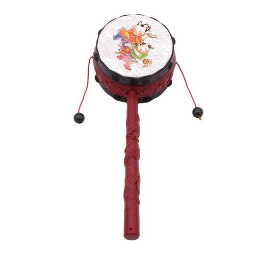 Cloche À Main En Plastique Pour Bébé, Jouet Rotatif Traditionnel Chinois Rouge, Tambour De Dessin Animé Pour Enfants