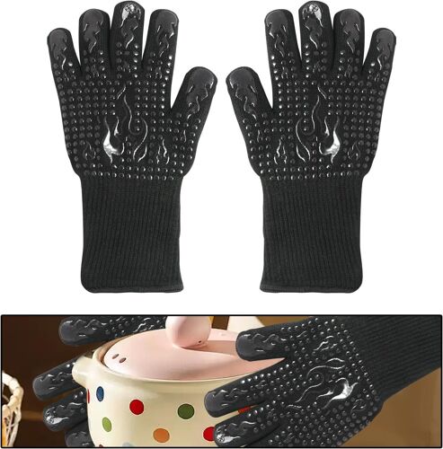 Kalanka-Gants De Barbecue Anti Chaleur Gants De Cuisine Gant Four Anti Chaleur Gants Four Anti Chaleur Jusqu'à 800°C, Grillades Et Cheminée, Noir, Fibres D'aramide, Manchettes Longues, Antidérapant