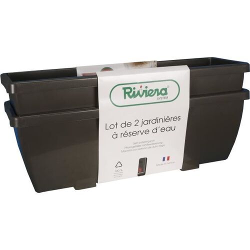 Bac A Fleurs Riviera Eva - Lot 2 Jardinieres - Plastique - 57 Cm - Gris