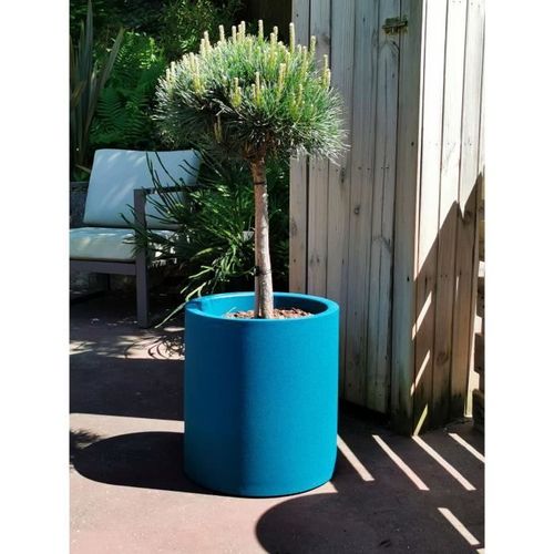 Bac A Fleurs Rond Riviera Granit - Plastique - Diametre 50 Cm - Bleu