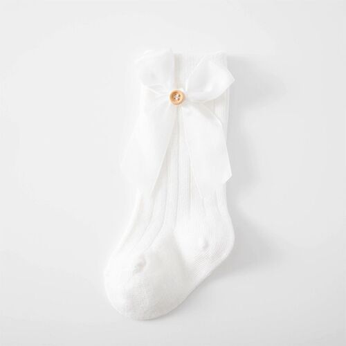 Chaussettes longues en coton doux pour bébé fille, chaussettes hautes avec gros noeud, mignonnes pour enfants