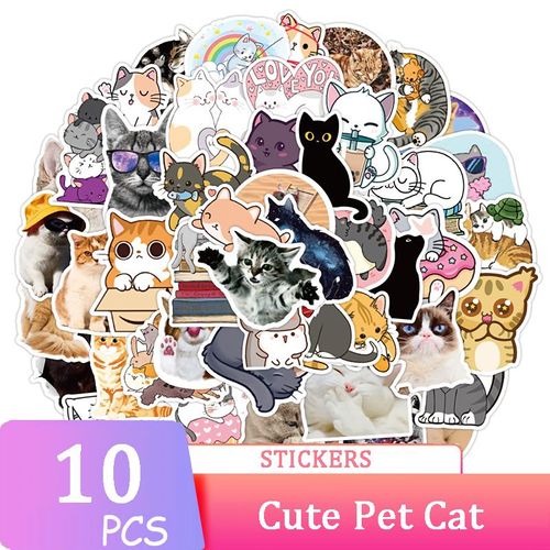 Lot De 10, 30 Ou 50 Pièces D'Autocollants En Forme De Chat, Dessin Animé Mignon Kawaii, Jouets Pour Enfants, Graffiti Étanche, Stickers De Skateboard, Cadeaux Pour Carnet De Notes