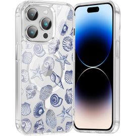 TRAHOO-Coque Magnétique pour iPhone 15 Pro Max 6,7"", Aesthetic Coquillage Motif Fille Dessin Mignon Etui Compatible avec MagSafe, Transparente Case Souple Silicone Mince TPU Bumper Antichoc Housse