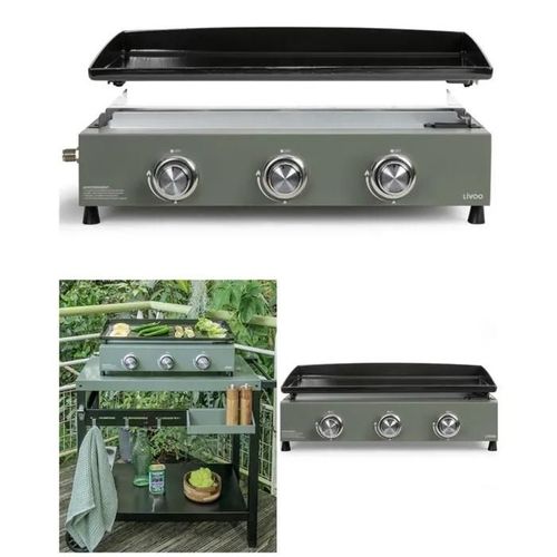 Plancha gaz Barbecue 3 brûleurs acier émaillée 62x34.5cm Allumage automatique intégré