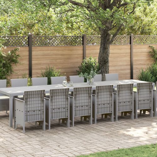 Ensemble Salle À Manger Jardin 15 Pièces Avec Coussins Gris Clair Poly Rotin