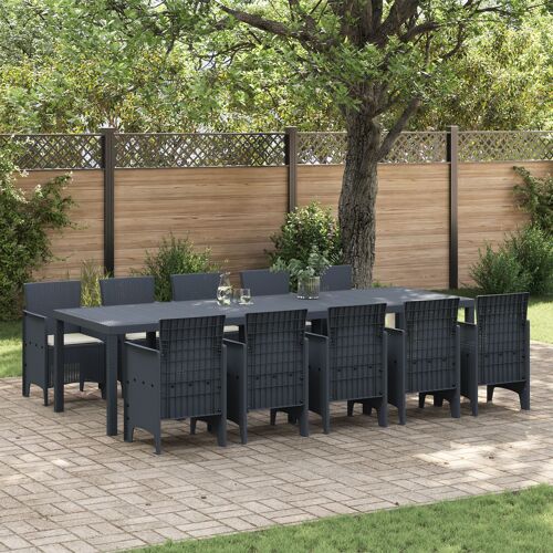 Ensemble De Repas De Jardin 11 Pièces Avec Coussins En Poly Rattan Anthracite Vidaxl