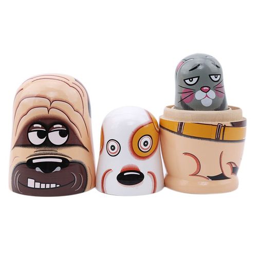 Poupées En Bois Pour Enfants, 6 Couches, Chiens Hippopotame, Peinture À La Main, Arts, Emboîtables, Matrioshka Russe, Jouet De Dessin Animé, Bricolage, Cadeaux De Noël