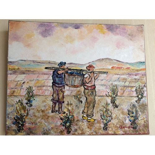Tableau Peinture À L'huile Les Vendanges Les Porteurs