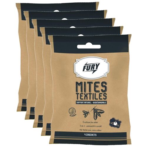 Fury Lot de 5 Etuis de 4 Crochets Anti Mites Textiles