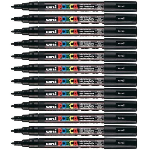 Posca Lot De 12 Marqueurs Pointe Conique Fine Pc3m 0,9 - 1,3mm Noir