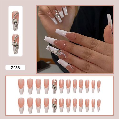 Faux ongles à paillettes détachables, 24 pièces, rose ballerine, portable, couverture complète, pointes avec Design, outil de manucure