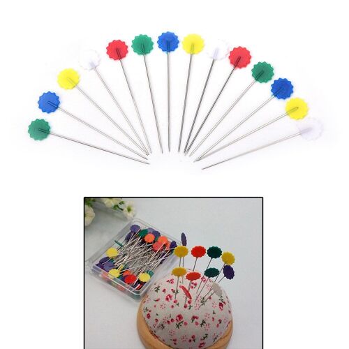 50 Pièces/Boîte Multi-Couleur Patchwork Broches Artisanat Maison Fleur Bouton Tête Épingles Avec Boîte À Coudre Accessoires Quilting Outil