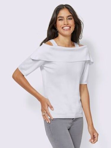 Pull En Tricot Jersey Encolure Carmen Avec Bretelles - Alessa W. - Blanc