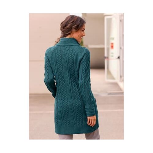 Veste Longue En Tricot 50% Coton - - Bleu Pétrole