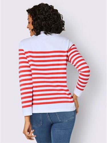 Sweatshirt 50% Coton - Collection L - Blanc-Pamplemousse À Rayures Fines