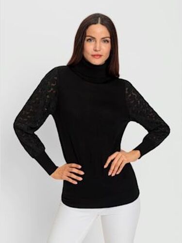 Pull À Col Roulé Dentelle Florale Légèrement Transparente - Ashley Brooke - Noir