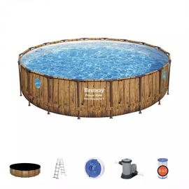 Bestway Piscine Hors Sol Ronde Power Steel Swim Vista Motif Bois 549 X 122 Cm