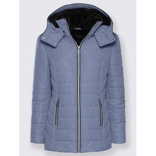 Doudoune À Capuche Matelassée Col Montant - - Bleu Fumée