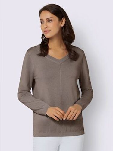 Pull Tricoté En Coton Pima Col En V Et Manches Longues Avec Finitions Côtélées - - Taupe
