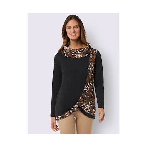 T-Shirt Long Modèle Affinant - - Noir Imprimé