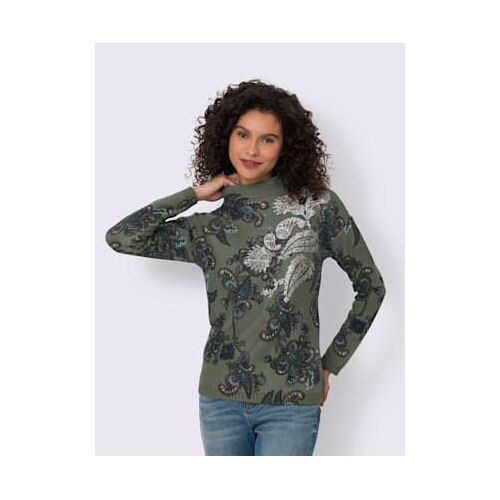 Pull À Col Montant Imprimé Floral - Linea Tesini - Kaki-Vert D'eau Imprimé