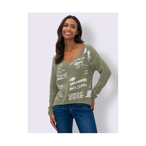 Pull En Tricot Imprimé Feuille Brillant - Mandarin - Kaki