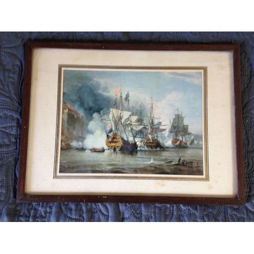 Gravure Ancienne Combat Naval Sous Cadre