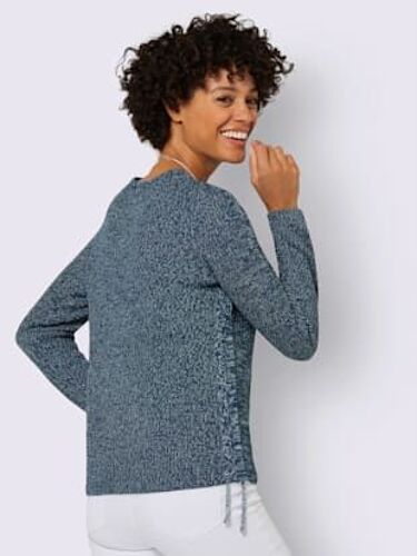 Pull Encolure Ronde Tricot Chiné - Collection L - Bleu Foncé-Écru Chiné