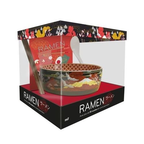 Coffret Ramen, Avec Plus De 30 Recettes De Cuisine Japonaise ! - Avec Un Bol Et Une Cuillère En Céramique, Une Paire De Baguette En Bois Et Un Livre
