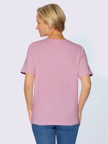 T-Shirt Simple Avec Effet Brillant Sur Encolure - - Rose