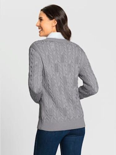 Veste En Tricot 50% Coton - - Gris Pierre Chiné