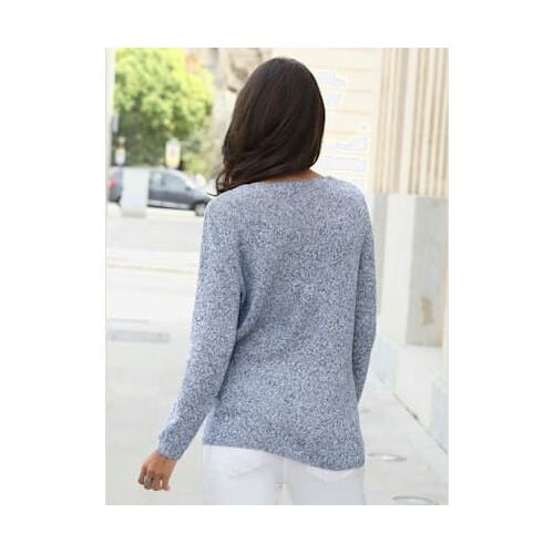 Pull Femme À Col En V Et Manches Longues - Collection L - Bleu Chiné