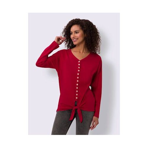 T-Shirt À Manches Longues Encolure En V Avec Patte De Boutonnage Décorative - Linea Tesini - Rouge