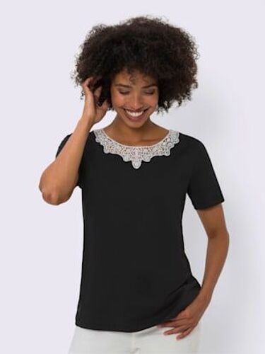 T-Shirt À Manches Courtes Jolie Dentelle Sur L'encolure - Linea Tesini - Noir-Écru