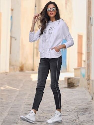 T-Shirt À Capuche Imprimé Feuille Original - Mandarin - Blanc