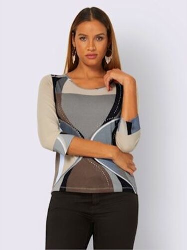 T-Shirt À Manches 3/4 Viscose - Creation L - Bleu Marine-Bleu Moyen Imprimé