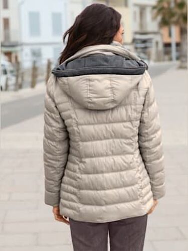 Veste Décontractée Col Montant Capuche Doublure Contrastée - - Couleur Ivoire-Gris Pierre