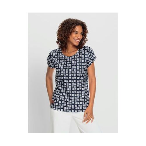 T-Shirt Imprimé Pur Coton - Collection L - Marine-Écru Imprimé